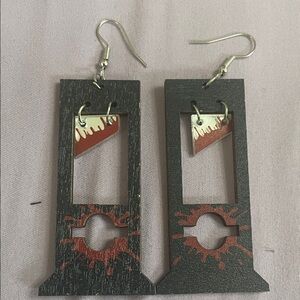 Unique Black and Red Guillotine Earrings